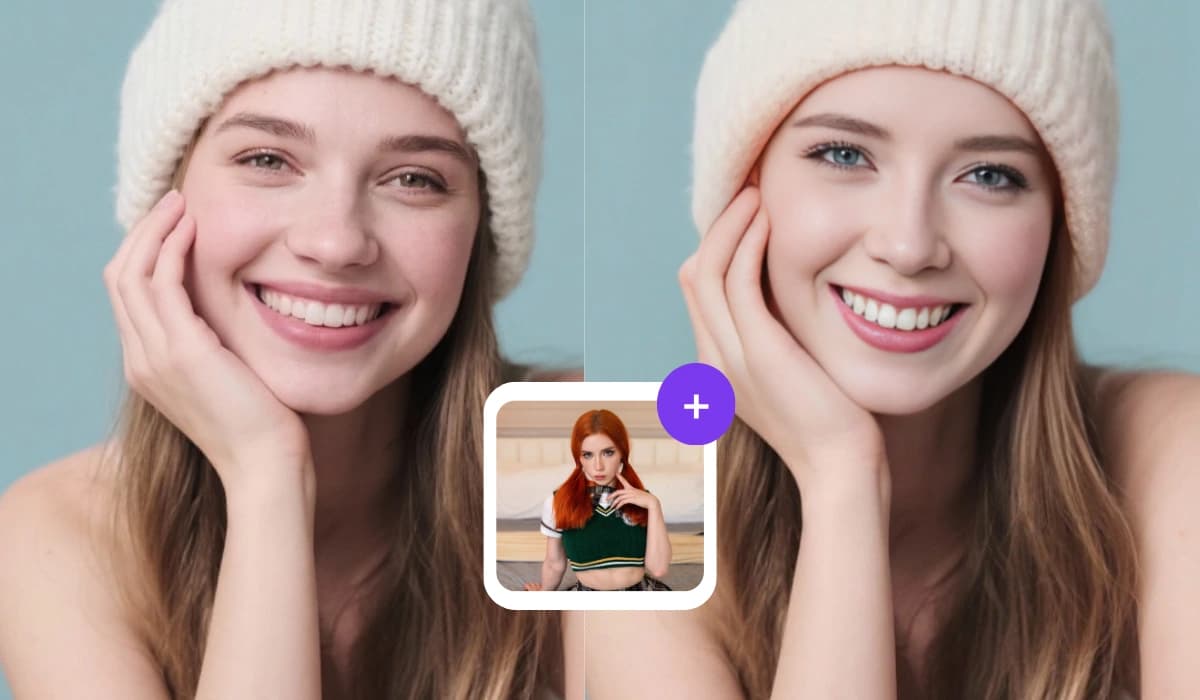 Example of AI face swap effect on the same image