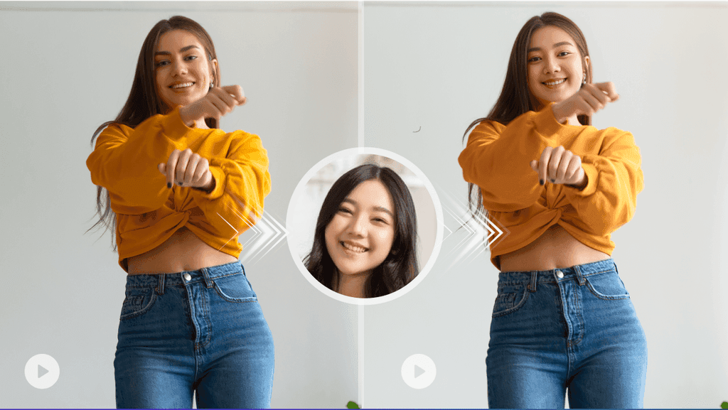Face swap demonstration showing natural results in challenging conditions