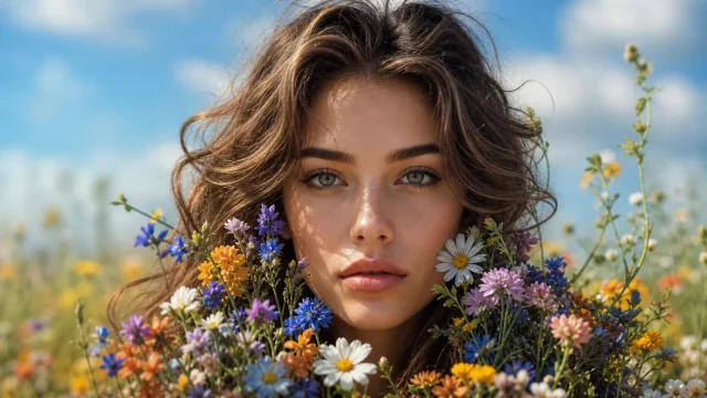 Retrato da marca DeepSwapAI com uma mulher ao ar livre usando uma roupa floral